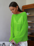 Slave Knitted Jersey 2025 Spring And Summer New Female Perspective Thin Round Collar Horn Sleeve Knit T-Shirt