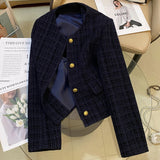 Tibetan Blue Small Scented Coat Autumn 2025 New French Style Temperament Design Sense Retro Short Top
