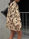 Brown Print Long-Sleeved Blazer 2025 Autumn New Temperament Commuting Waist Jacket