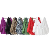 2025 Summer Out-The-Shoulder Lantern Long-Sleeved V-Neck Dress Sexy Showy Multi-Colored Skirt Woman