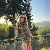 2025 Summer New Light Style Sleeveless Leopard Print Short Tight-Up Dress