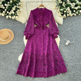 Advanced Sense Of Elegant Lace Dress 2025 New Hollow Hooks Waist Lantern Sleeves Waist Waist Dress Dress