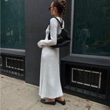 Women's Clothing 2025 Spring Knit Round Neck Pit Striped Syringe Horn Sleeve Tie Solid Color Casual Dress Girl