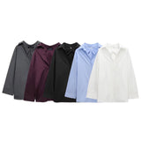 Women's Clothing 2025 Spring New Temperament Fashion Back Folding Loose Long-Sleeved Casual Shirt