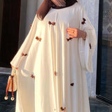 Middle Eastern Arab Women's 2025 New Dubai Abaya Loose Flare-Sleeve Bow Dress