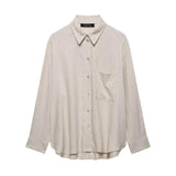 Z2025 Spring New Women's Pocket Flax Simple Long Sleeve Clip Shirt 8372058