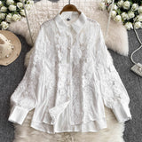 French Light Luxury Heavy Lace Splicing Temperament Long-Sleeved Shirt Tight High Waist Thin Broad Leg Trousers Two Sets Of Women