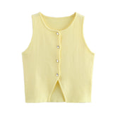 Summer Women's New Fashion Pure Color Round Neck Loose Casual Flat Needle Sleeveless Short Top
