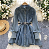 Spring Dress New Chic Hong Kong Flavor Retro High-End Relaxed Thin Irregularly T-Shirted With Waist Denim Dress Woman