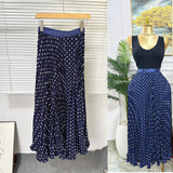 Classic Fashion Folding Wave Half-Dress French Sweet High-Waisted A-Shaped Skirt Mid-Long Folds Skirt
