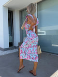 New Elegant Design French Flower Sling With Open Fork Mid-Long Ladies Dress In Summer 2025