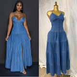 Women's Summer New Sexy Fashion V-Neck Suspension With Denim Dress Cake Dress