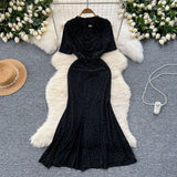 Cisterous Woman Sexy Collar Short Sleeve Dress Female High-End Royal Sister Repair Hot Diamond Open Fork Long Fishtail Dress