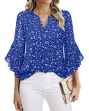 Lotus Leaf Seven-Sleeve Tops Solid Color Fashion Casual Casual V-Neck Business Shirt Chiffon Women's Clothing