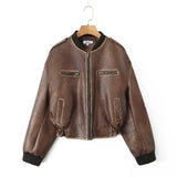 Ins Autumn And Winter New Retro High Street PU Leather Jacket Small Port Style Design Sense