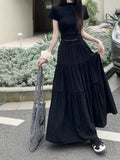 Large-Size Fatmm Cake White Dress Autumn Big Umbrella Skirt Folded Tight Body Fat Long Skirt