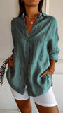 2025 New Single-Dran Buckle Folding Collar Shirt Burst Lady Solid Color Can Sleeve Top