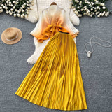 Folded Suit Female Strap To Waist Gradient Color Pressure Folding Shirt High Waist 100 Folded Skirt Two Sets