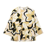 Printed Shirt Casual Suit Spring Jacket Seven-Sleeve Loose Top Broad Leg Trousers Two Sets Of Women