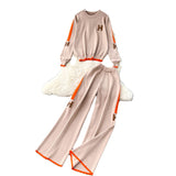 Fashion Letter Embroidered Knitted Shirt Long Sleeve Sweater High Waist Broad Leg Trousers Casual Sports Two-Piece Suit Woman