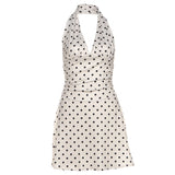 2025 Summer Fashion New Women's Fashion French Sexy Hanging Back Wave Print Design Feel Waist Dress