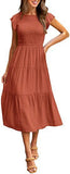 2025 Summer Hot Women's Clothing New To Take Flying Sleeves Pure Color Folding Short-Sleeved Dress Women
