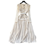 French Small Scented Dress Female Senior Feeling Heavy Industry Nail Bead Metal Collar Lace Splicing Hundred Folded Fairy Dress