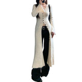 Korean Ins Design Long Sleeve V-Neck Knitted Dress Woman