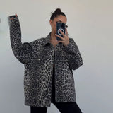 2025 New Retro Leopard Print Niche Collar Denim Jacket Spring Fashion Loose Trend Jacket