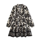 Shirt-Style Single-Dlong Short Dress 2025 Spring/Summer V-Neck Print Long-Sleeved Loose Miniskirt