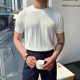 2025 Summer New Korean Version Of The Knitted Round Neck Short-Sleeved T-Shirt Man Trend T-Shirt Man