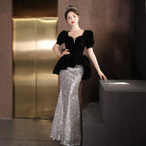 Black Evening Dress Dresses Women's Banquet Light Luxury Small Adult Hosts French Fishtail Temperament Long Evening Dress