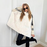 2025 Autumn And Winter New Women's Casual Loose Long-Sleeved Hood Splicing Plush Fur Coat Women
