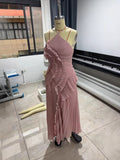 2025 Summer Women's New Temperament Of The Famous Lotus Leaves Side Fold Hanging Neck Hanging Dress Dress Dress Dress Dress