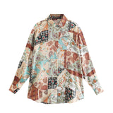 2025 New Women's Autumn Printing Multi-Color Silk Sipping Long-Sleeved Collar Loose Shirt Top