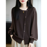 No Bump Shirt ~ 2025 Autumn And Winter Single Row Buckle Cashmere Cardigan Women Solid Color Cashmere Low Round Collar Thin Knitted Outside