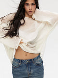 Slave Knitted Jersey 2025 Spring And Summer New Female Perspective Thin Round Collar Horn Sleeve Knit T-Shirt