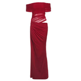 Fashion 2025 New Winter Women's Sexy Solid Color Collar Perspective Of The Waist Dress