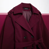 2025 Women's Autumn Classic New Double Buckle Belt Long Hair Coat