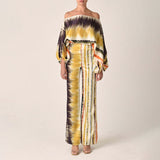 Spring 2025 New Set Women's Printed Round-Neck Loose Bat Sleeves Wide Leg Trousers Fashion Set