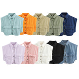 10 Color Women's Clothing 2025 Spring Solid Color Big Pocket Sleeveless Polo Collared Denim Shirt Blouse