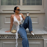2025 Spring Fashion Trend Women's New Hanging Neck Bare Back Strap Yarn Mesh Repair Small Vest