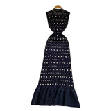Clent Lady Senior Sense Sleeveless Dress Women Summer Collar Collar Drill Body Design Light Luxury Fishtail Long Dress