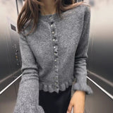 Women's 2025 Spring New 5-Color Fashion Wood Ear Long-Sleeved Knitwear Jacket