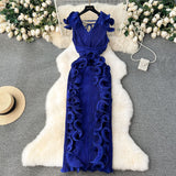 Banquet High-End High-End Light Luxury Small Frills Fold Three-Dimensional Lotus Leaf Side Of The Long Temperament Dress Woman