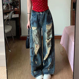 Tall Retro Hottie Languid Wind Ripped Jeans Women Summer Design Feel To Do Old Dirty Tug Trousers