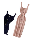 Knitted Dress 2025 New Summer Temperament Square Collar Slim Thin Buckle Sleeveless Vest Open Bottom Skirt