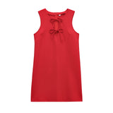 Sleeveless V-Neck Solid Color Short Dress 2025 Spring Set Head Bow Ornamental Female Miniskirt