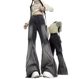 High Street Black And Gray Fashion Gradient Jeans Men And Women Retro Niche Design Sense Waist-Side Flared Trousers