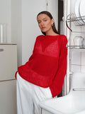 Slave Knitted Jersey 2025 Spring And Summer New Female Perspective Thin Round Collar Horn Sleeve Knit T-Shirt